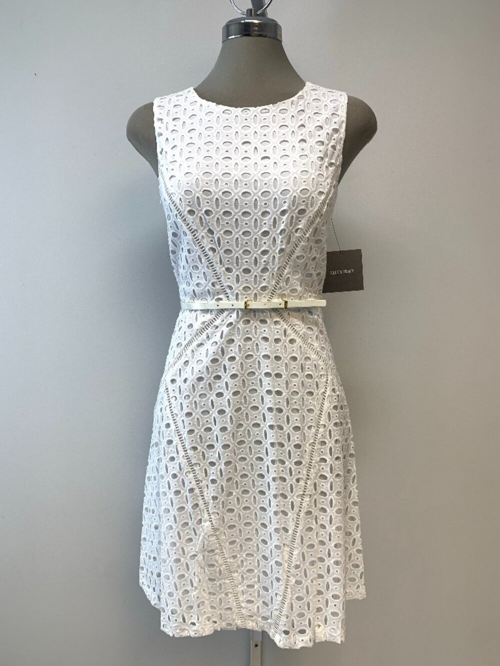 Brand New ELLEN TRACY Eyelet Cotton Fit & Flare Dress Women's Petite Size 6P